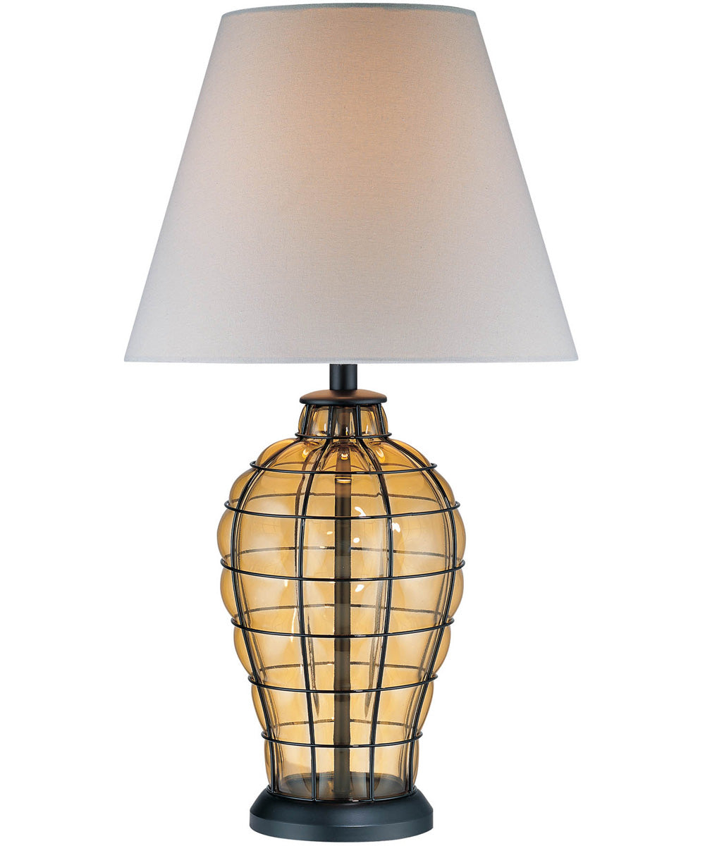 Abeilles 1-Light Table Lamp Black/L.Amber Glass Body/Linen Shade