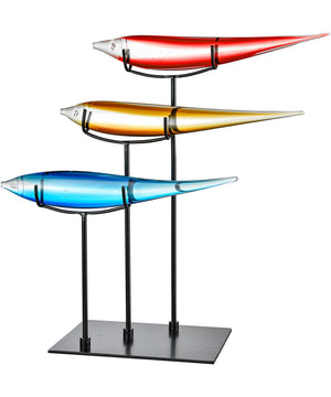 3 Multicolor Fish Handcrafted Art Glass Figurine
