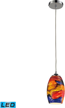 5"W Surrealist 1-Light LED Pendant Polished Chrome/Multicolor Glass