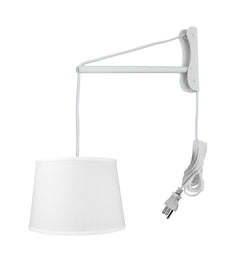 MAST Plug-In Wall Mount Pendant, 2 Light White Cord/Arm with Diffuser, White Linen Shade