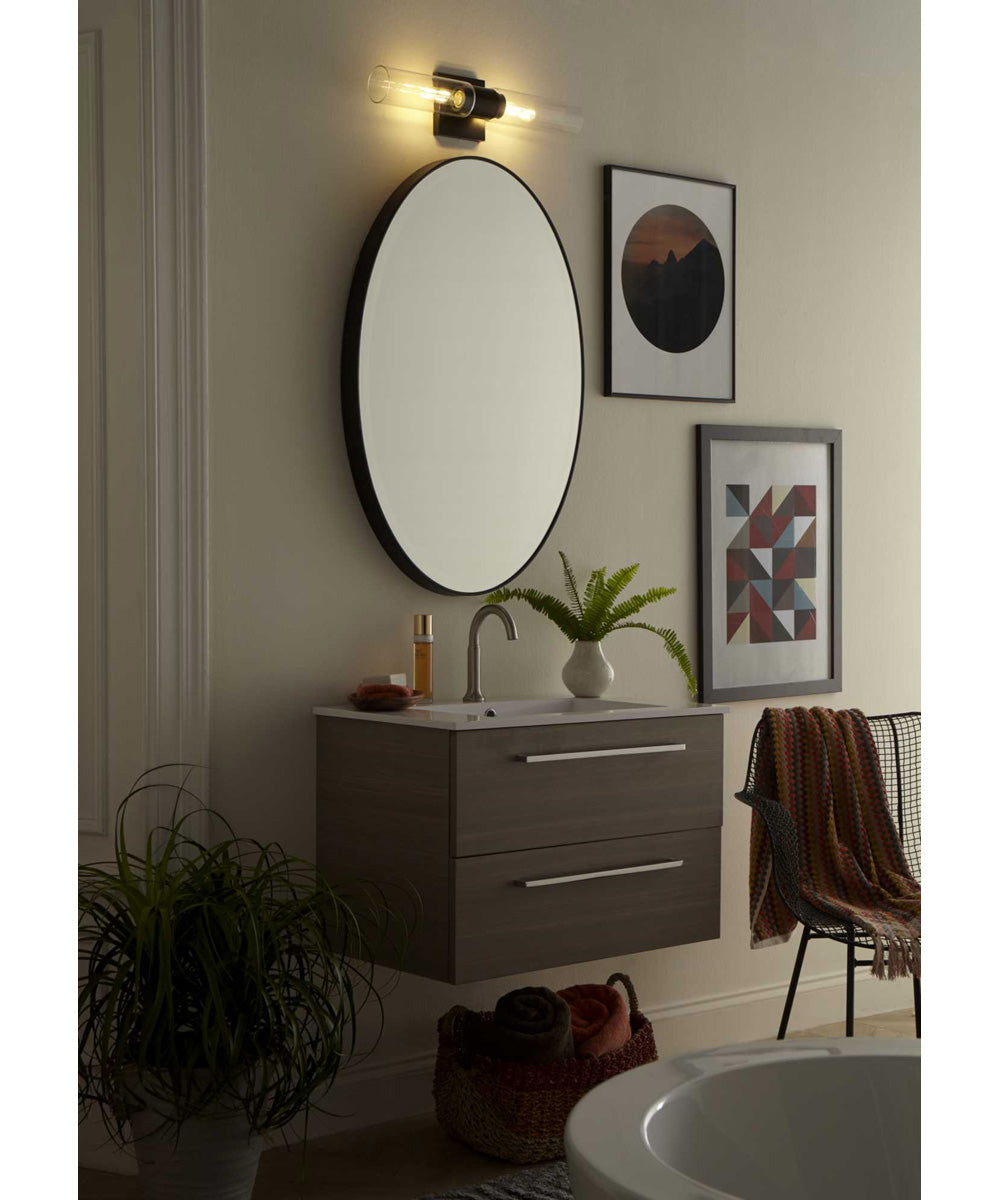Clarion 2-Light Clear Glass Modern Style Bath Vanity Wall Light Matte Black