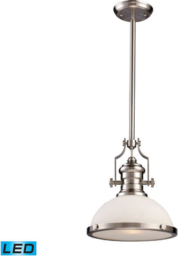 13"W Chadwick 1-Light LED Pendant Satin Nickel/White Glass