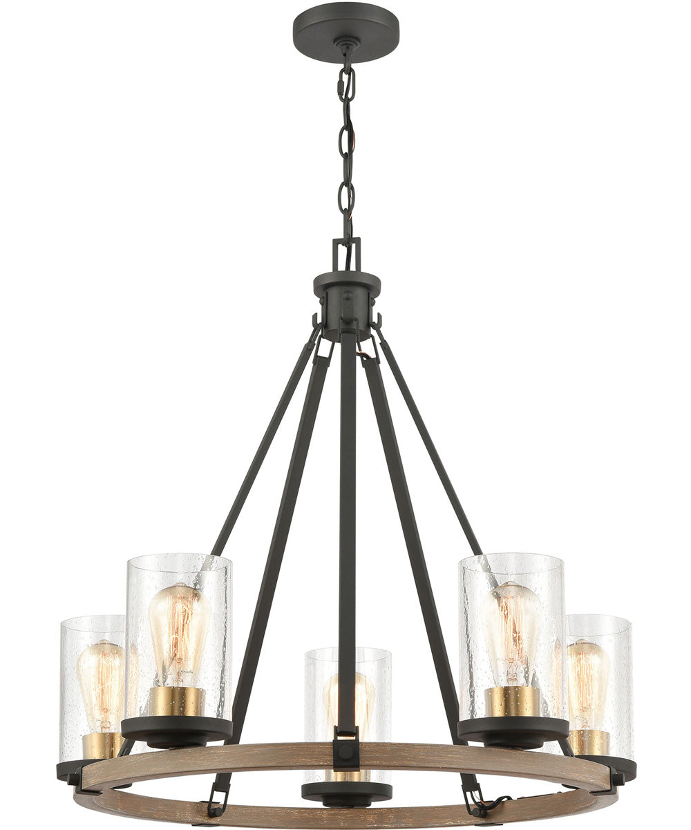 Geringer 5-Light Chandelier Charcoal/Beechwood/Seedy Glass