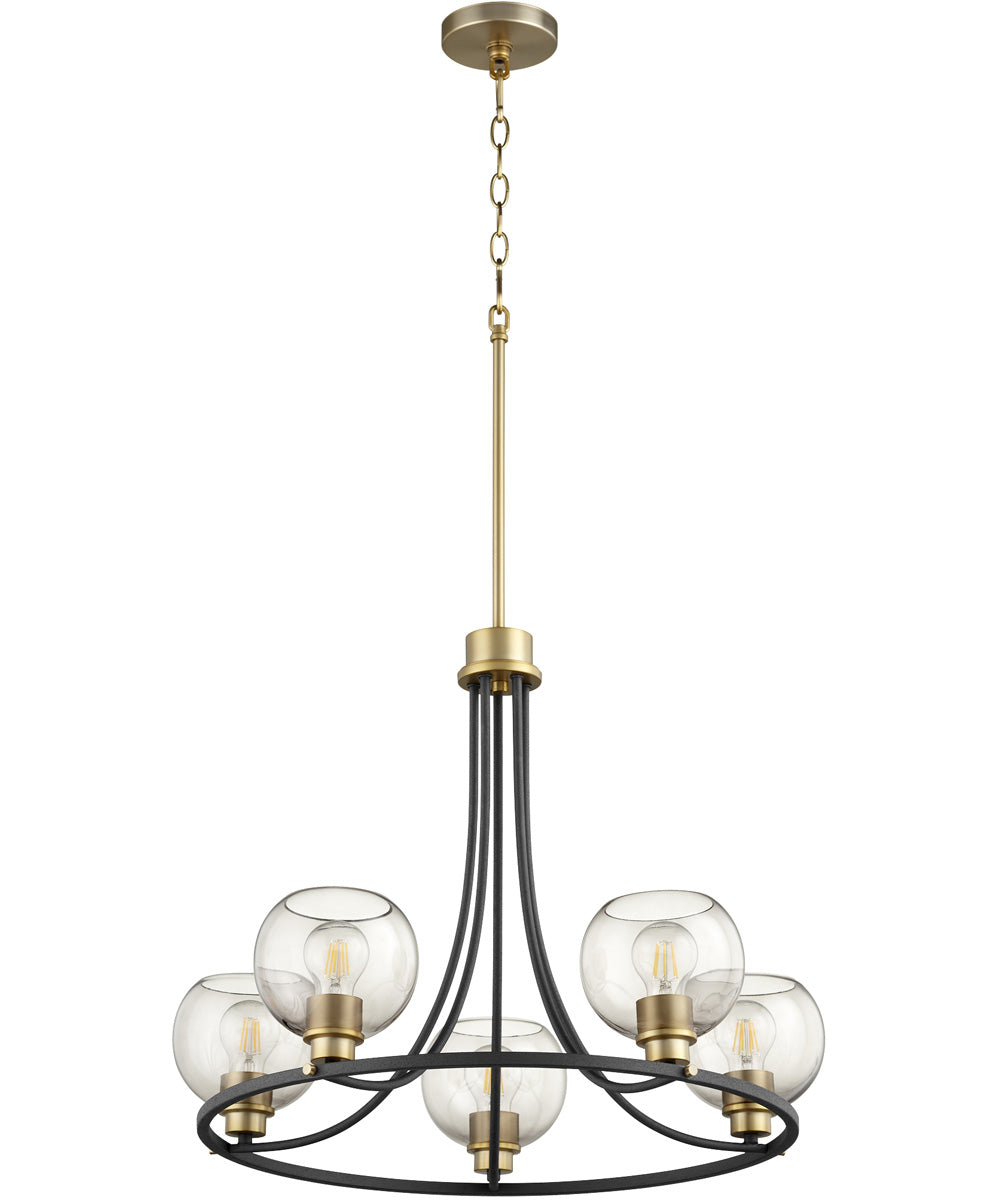 Clarion 5-light Chandelier Textured Black w/ Aged Brass