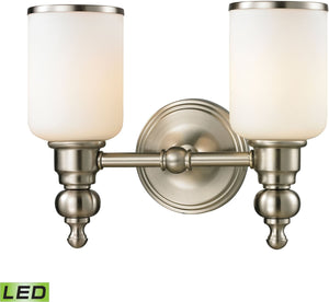 13"W Bristol Way 2-Light LED Vanity Brushed Nickel/Opal White Glass