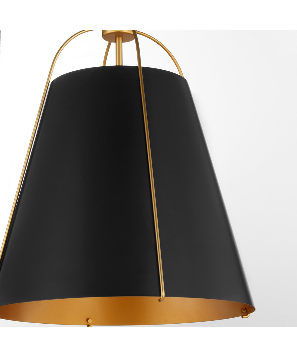 3-light Pendant Matte Black w/ Aged Brass