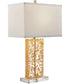 Glynnis 1-Light Table Lamp Gold Leaf/Clear/White Fabric Shade