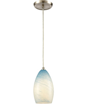 Planetario 1-Light Mini Pendant Satin Nickel/Swirling Blue/White glass