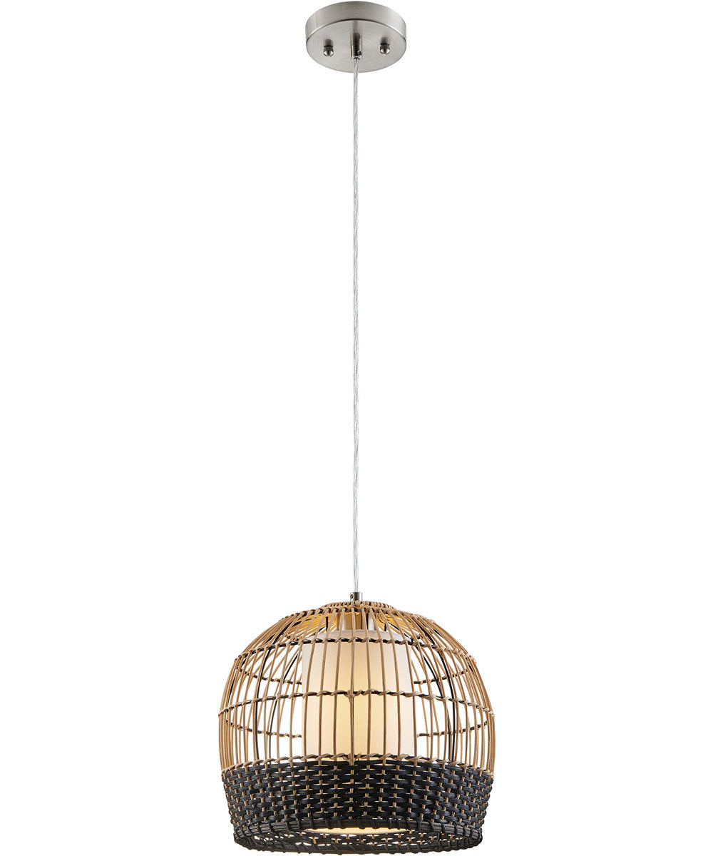 Kaylor 1-Light Pendant Brushed Nickel/Outer Rattan&Inner Fabric Shade