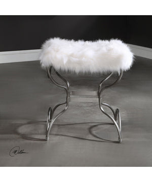 Channon White Fur Small Bench