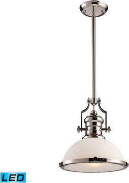 13"W Chadwick 1-Light LED Pendant Polished Nickel/White Glass