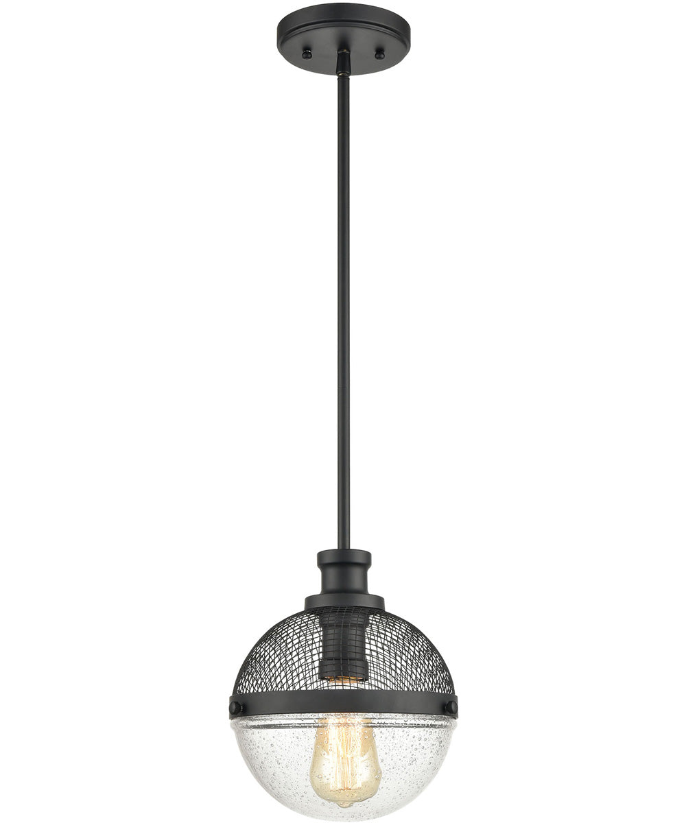 Calabria 1-Light Mini Pendant Matte Black/Seedy Glass/Matte Black Metal Mesh