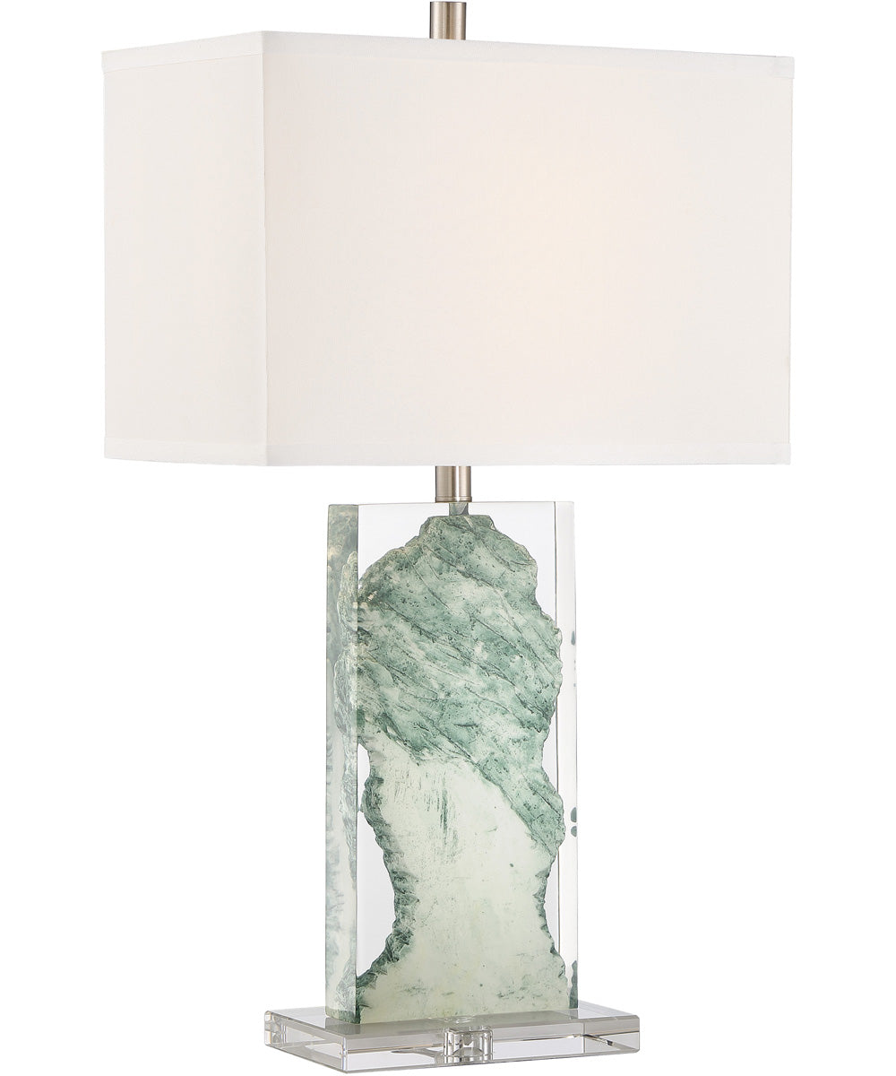 Cleon 1-Light Table Lamp Marbleized/Clear/White Fabric Shade