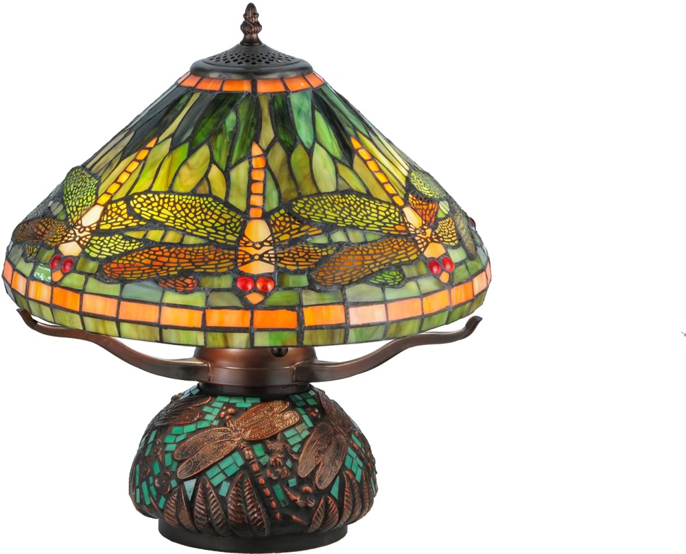 17H Tiffany Dragonfly w/Tiffany Mosaic Base Table Lamp 26681