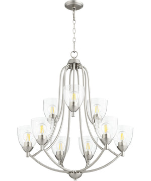 27"W Barkley 9-light Chandelier Satin Nickel w/ Clear/Seeded