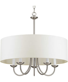 Drum Shade 5-Light White Textured Linen Shade Farmhouse Chandelier Light Brushed Nickel