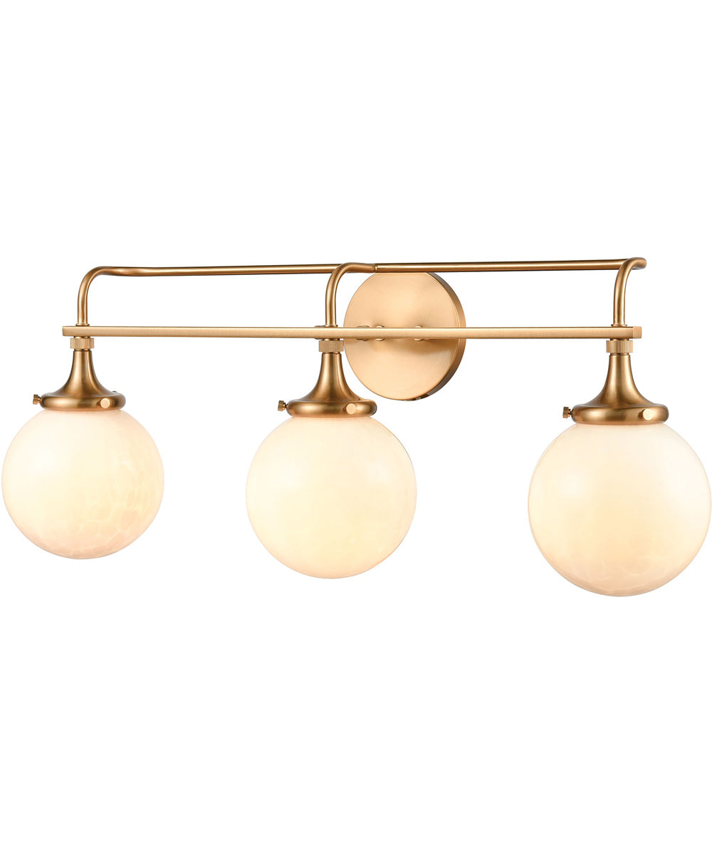 Beverly Hills 3-Light Vanity-Light Satin Brass/White Feathered Glass