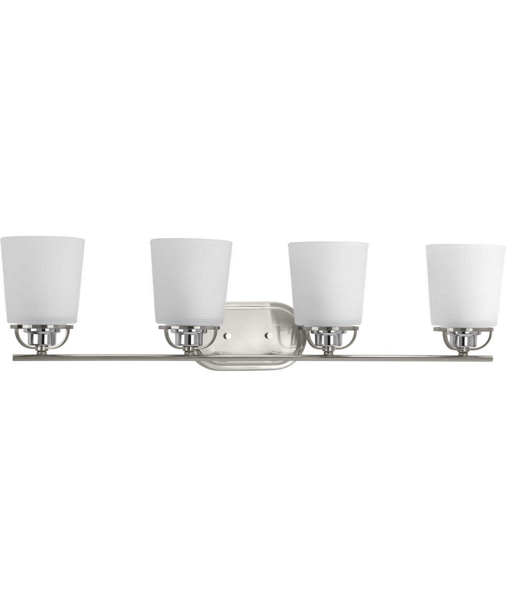 West Village 4-Light Etched Double Prismatic Glass Farmhouse Bath Vanity Light Brushed Nickel