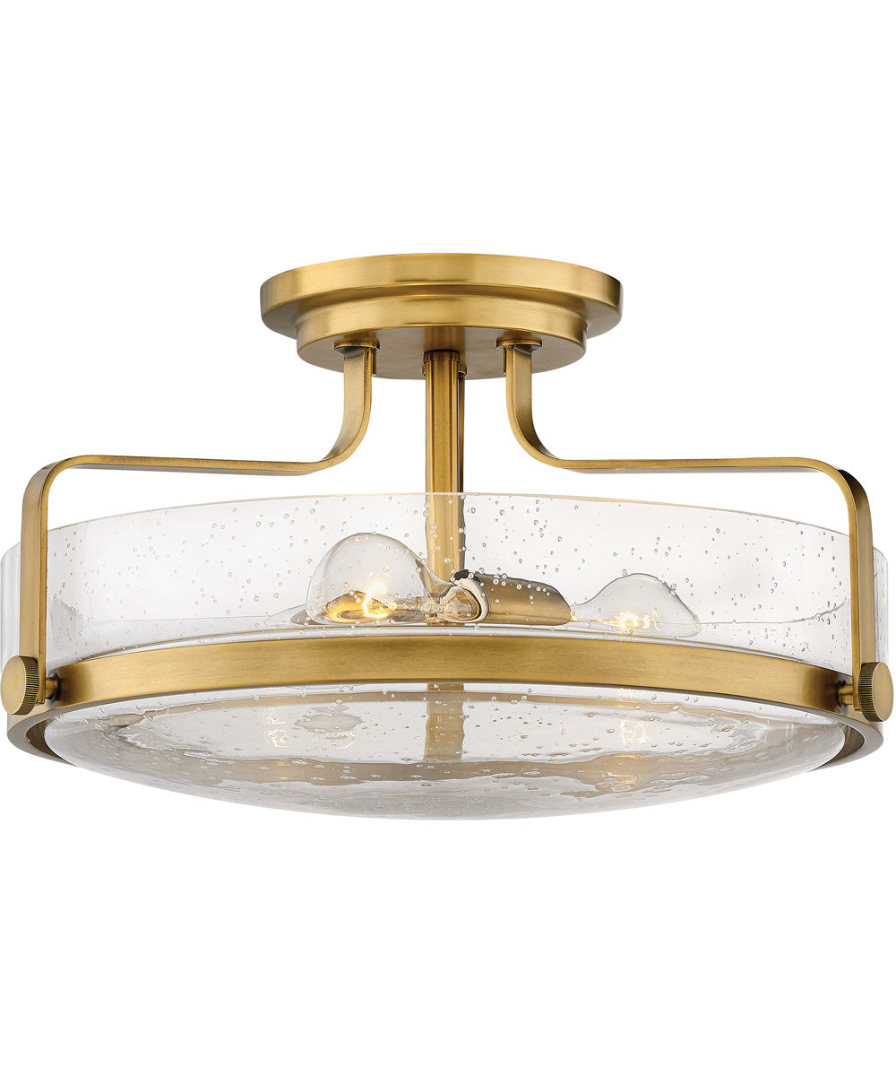 Harper 3-Light Large Semi-Flush Mount in Heritage Brass with Clear Seedy glass