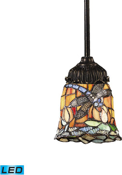 6"W Mix-N-Match 1-Light LED Pendant Tiffany Bronze/Multicolor Glass