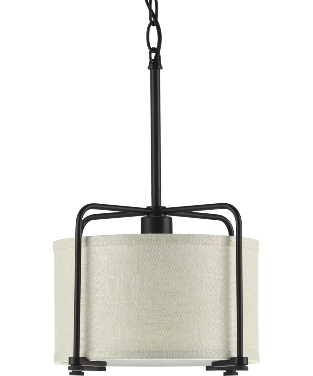 Kempsey 1-Light Harvest Linen Shade Farmhouse Pendant Light Antique Bronze