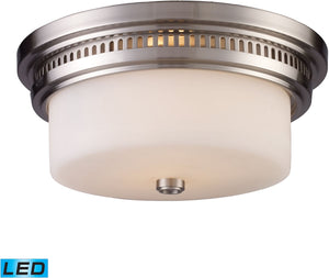 13"W Chadwick 2-Light LED Flushmount Satin Nickel/White Glass