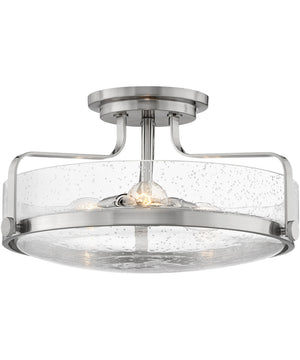 Harper 3-Light Large Semi-Flush Mount in Brushed Nickel with Clear Seedy glass