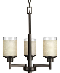 Alexa 3-Light Etched Umber Linen With Clear Edge Glass Modern Chandelier Light Antique Bronze