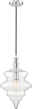 11"W Ballarat 1-Light Pendant Polished Nickel / Clear