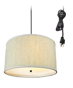 16"W 2 Light Swag Plug-In Pendant  Textured Oatmeal with Diffuser Black Cord