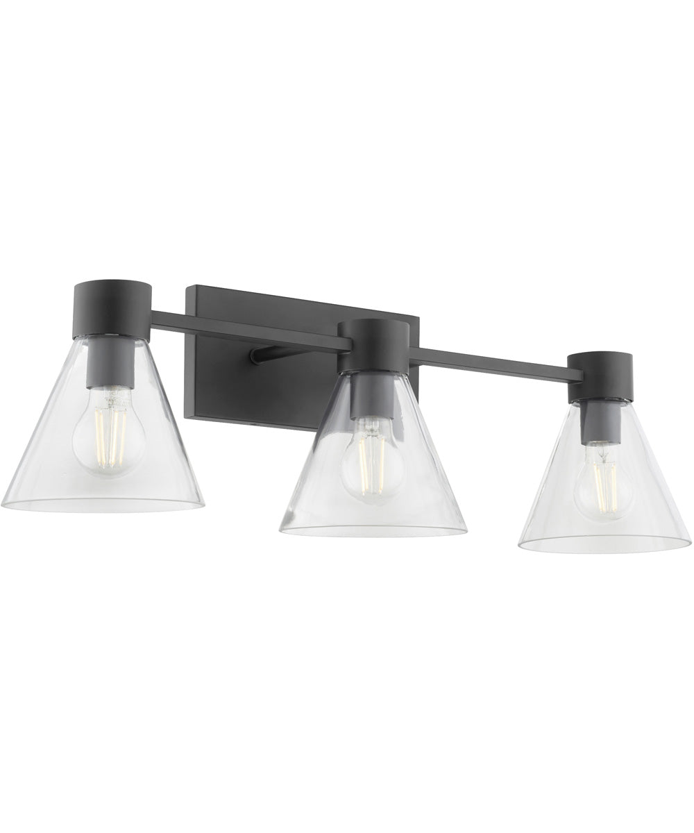 Beldar 3-light Bath Vanity Light Matte Black w/ Clear Glass