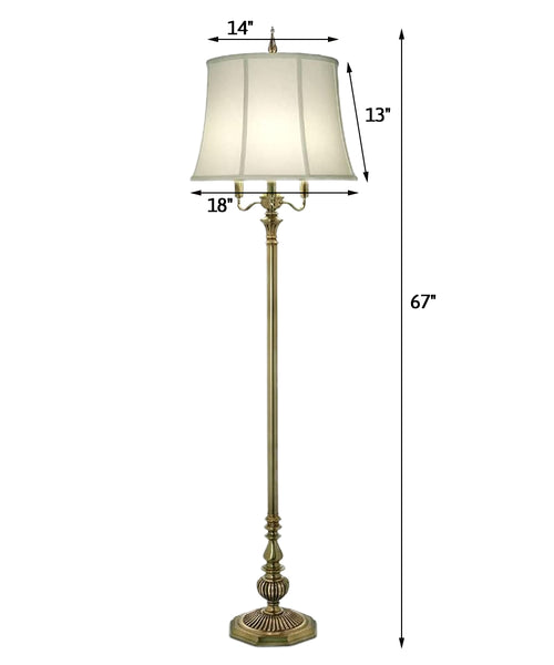 HTF STIFFEL BRASS FLOOR LAMP MCM 3-WAY LIGHT GLASS & BRASS TABLE, Original  Shade