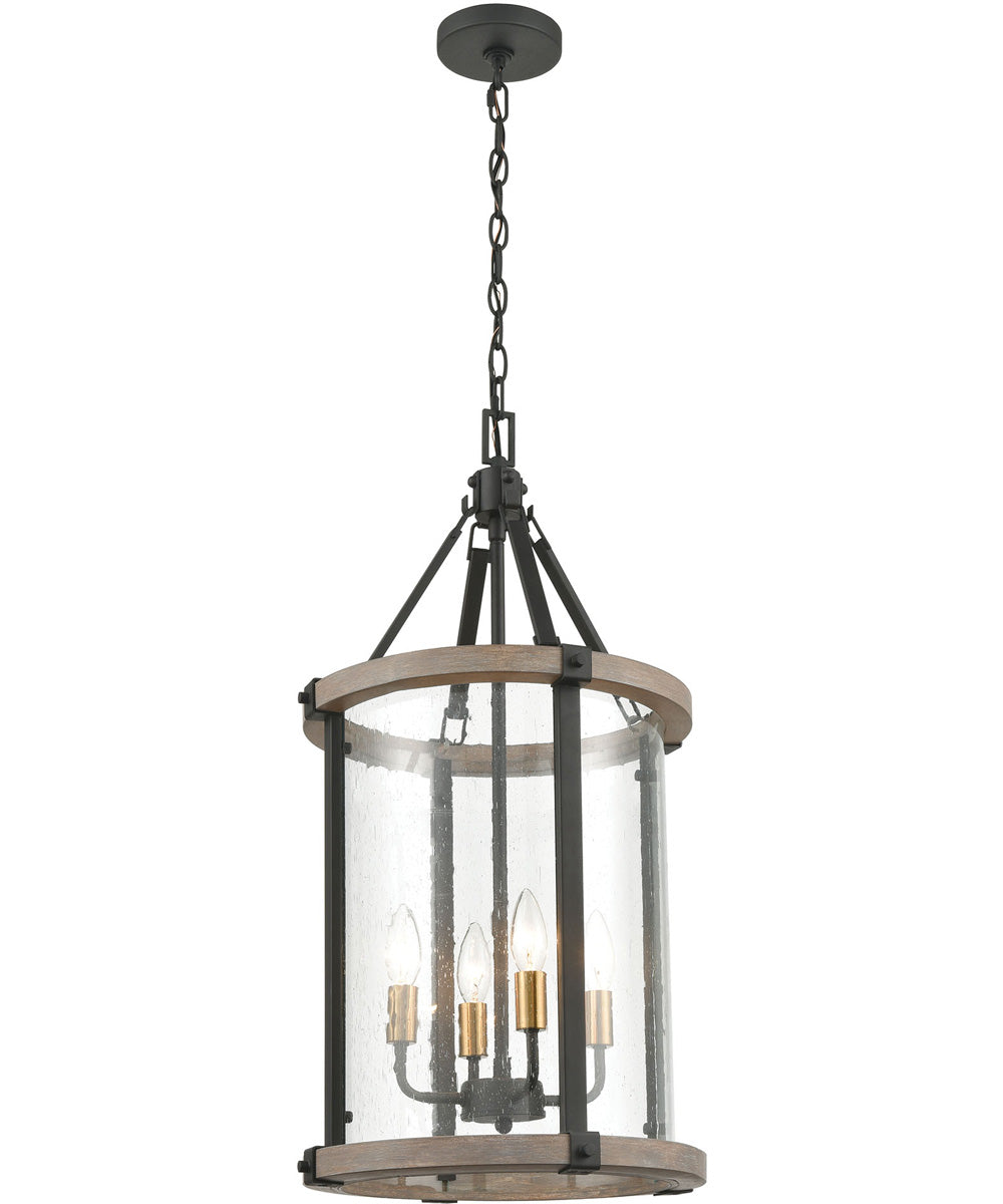 Geringer 4-Light Pendant Charcoal/Beechwood/Seedy Glass Enclosure