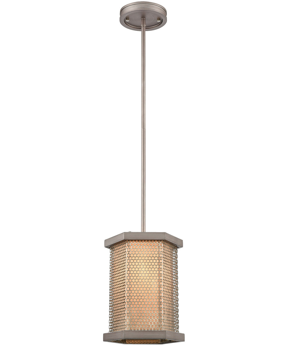 Crestler 1-Light Mini Pendant Weathered Zinc/Polished Nickel Mesh/Beige Fabric Shade