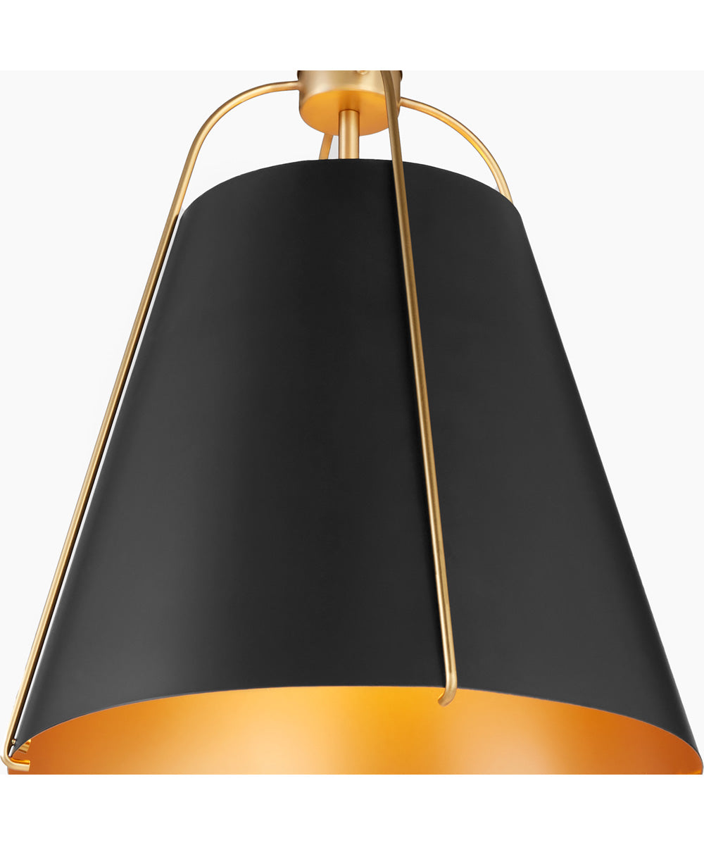 1-light Pendant Matte Black w/ Aged Brass