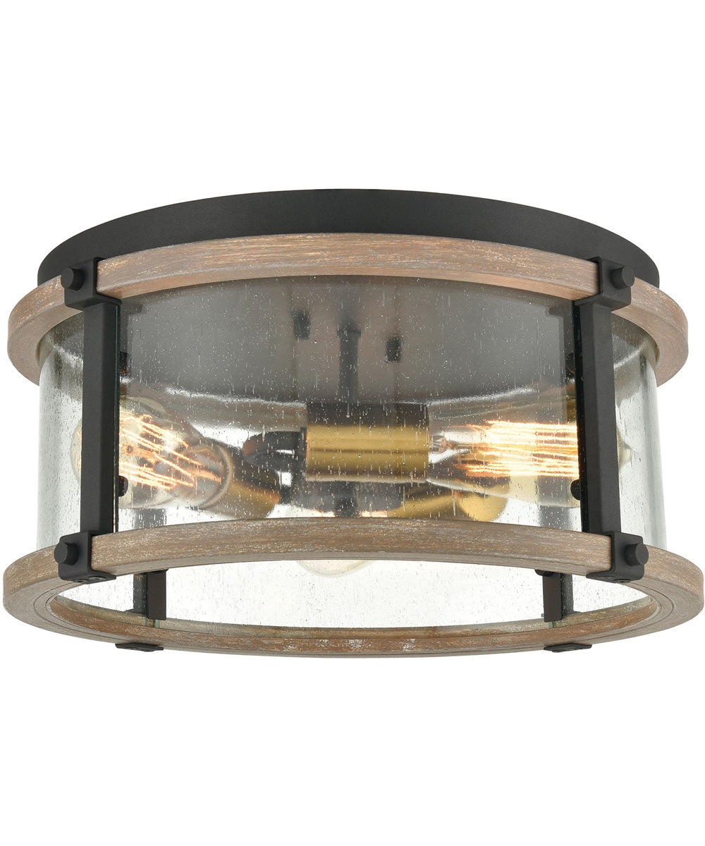 Geringer 3-Light Flush Mount Charcoal/Beechwood/Seedy Glass Enclosure