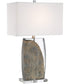 Lynch 1-Light Table Lamp Dark Walnut/Crystal/White Fabric Shade