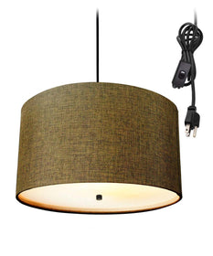 2 Light Swag Plug-In Pendant 16"w Chocolate Burlap with Diffuser, Black Cord