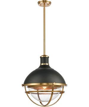 Jenna 1-Light Pendant Matte Black/Satin Brass/Seedy Glass