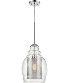 Herndon 1-Light Pendant Polished Chrome/Clear Glass/Perforated Metal Cylinder