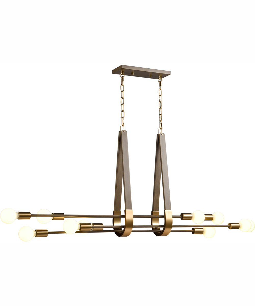 Sabine 58'' Wide 10-Light Linear Chandelier - Pecan/Brushed Gold