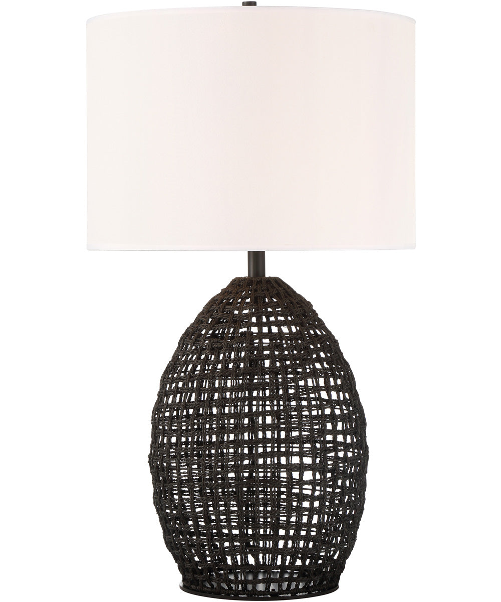 Ivette 1-Light Table Lamp Black Rattan Body/White Fabric Shade