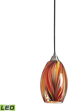 6"W Mulinello 1-Light LED Pendant Satin Nickel/Multicolor Glass