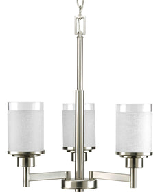 Alexa 3-Light Etched Linen With Clear Edge Glass Modern Chandelier Light Brushed Nickel