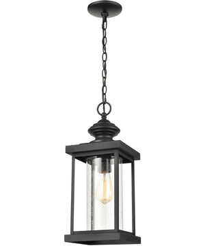 Minersville 1-Light Outdoor Pendant Matte Black/Antique Speckled Glass