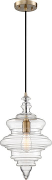 11"W Ballarat 1-Light Pendant Burnished Brass / Clear