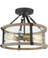 Geringer 3-Light Semi Flush Charcoal/Beechwood/Seedy Glass Enclosure