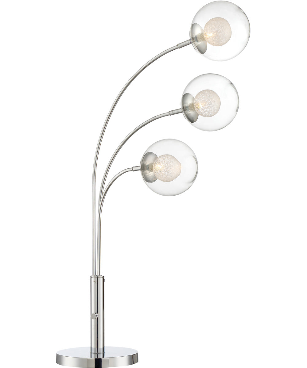 Kampala 3-Light 3-Light Table Lamp Chrome/Double Glass Shade