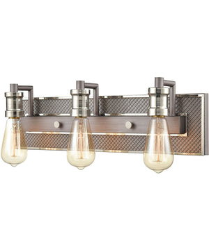 Gridiron 3-Light Vanity-Light Weathered Zinc/Polished Nickel