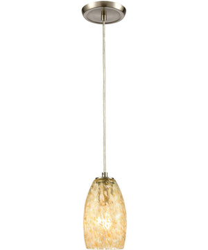 Golden Pasture 1-Light Mini Pendant Satin Nickel/Gold/Amber Mottled Glass